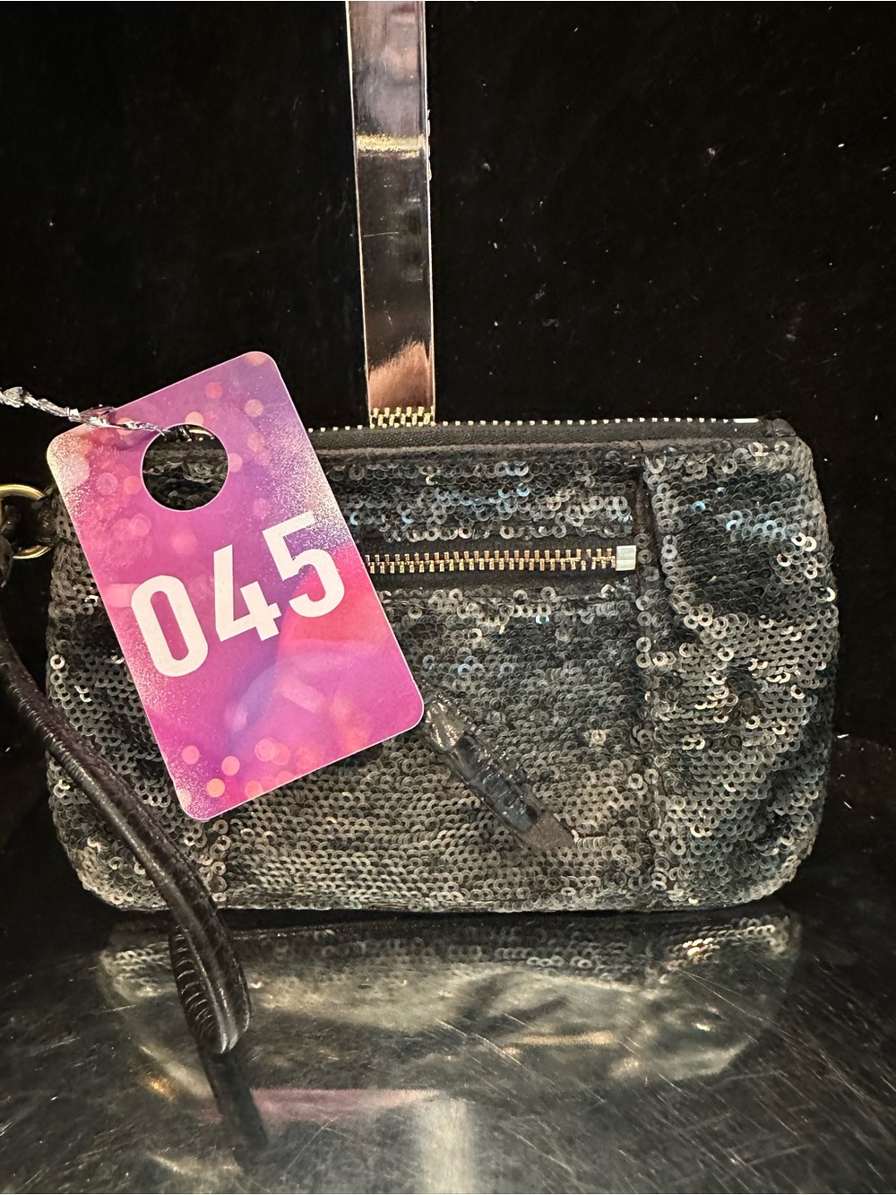 Coach #045 Black  Sequin Wristlet Clutch Y2K